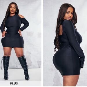 PrettyLittleThing Plus Black Slinky Long Sleeve Bodycon Dress Sz 22 NWT‎ IN PKG